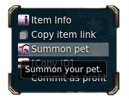 Right click menu on Pet Statue